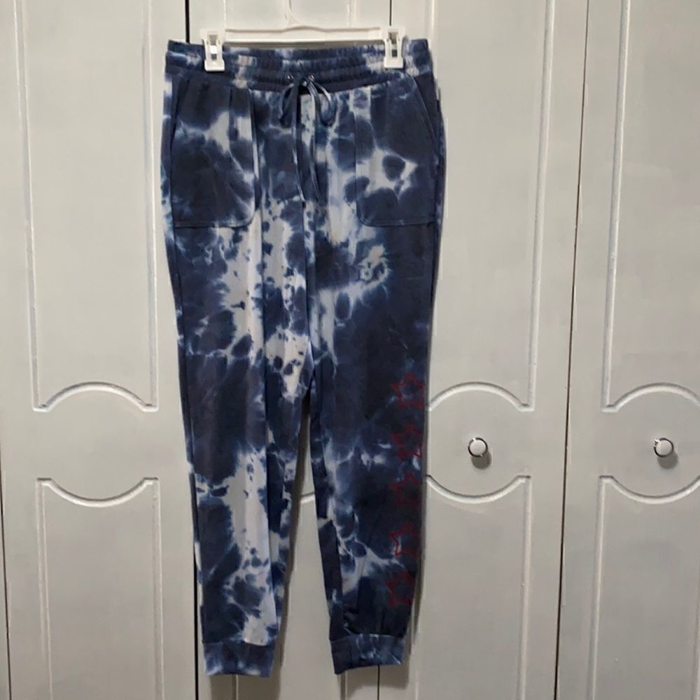 NWOT Rae Dunn Tie Dye Sweatpants navy/white L